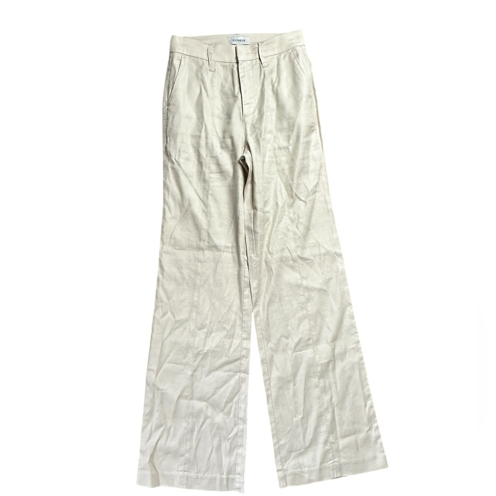 Evereve Womens 25 Beige Linen Blend High Rise Wide Leg Trousers